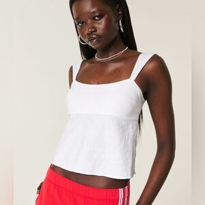 Hollister Linen Blend Bow Open Back Square Neck White Cropped Top Size XS